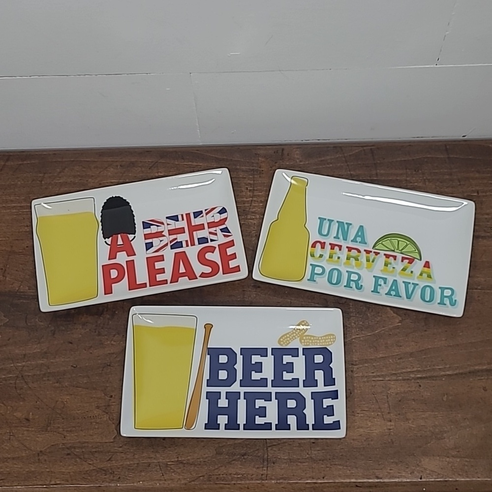 Crate&Barrel Set of 3 Beer from Around the World Plates Man Cave Decor